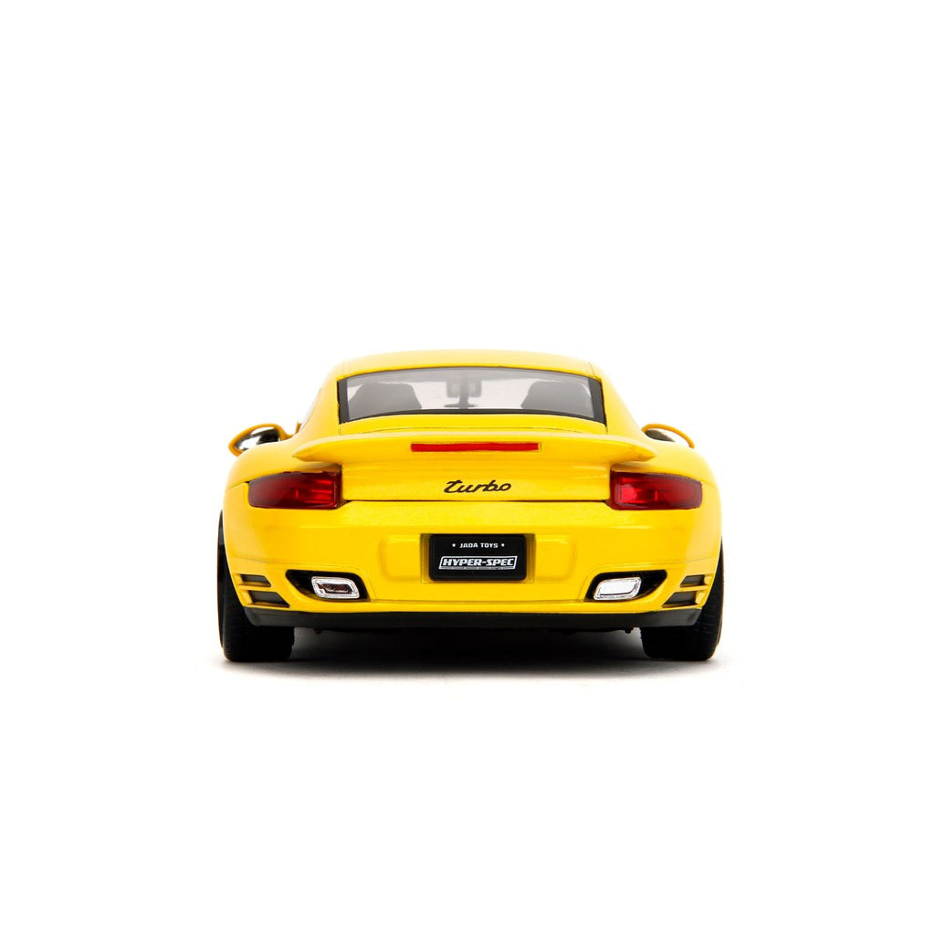 Hyper-Spec 2007 Porsche 911 Turbo 997 Yellow 1:24 Scale Die-Cast Metal Vehicle