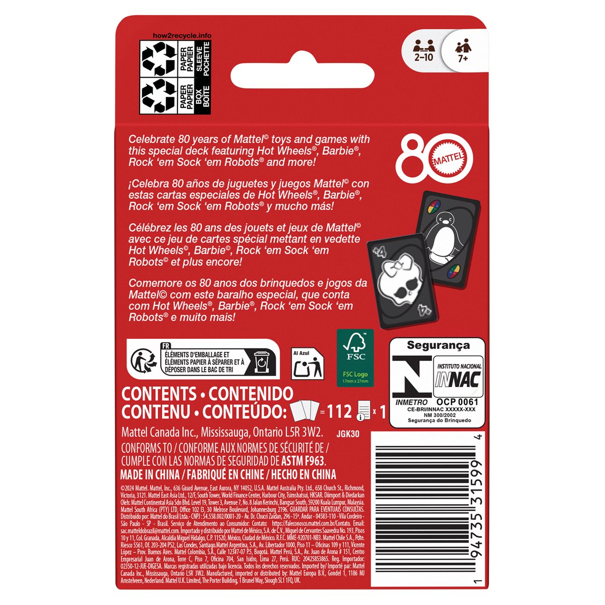 UNO Mattel 80th Ruby Red Card Game