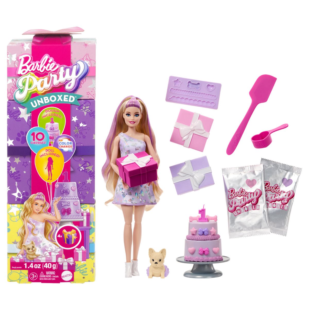 Barbie Party Unboxed Pet Birthday Series Doll Set Case of 3