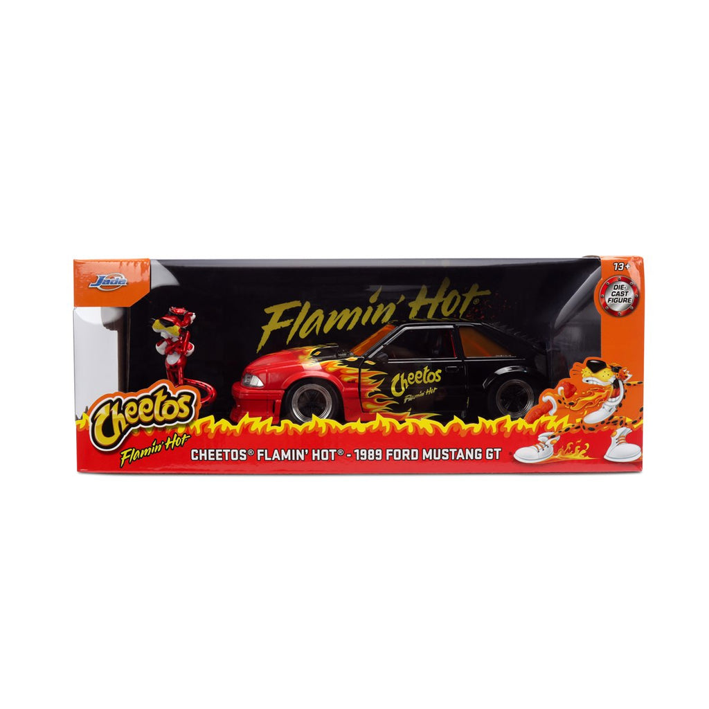 Hollywood Rides Cheetos Flamin' Hot 1989 Ford Mustang GT 1:24 Scale Die-Cast Metal Vehicle with Chester Cheetah Figure