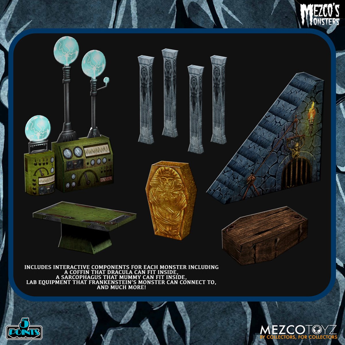 Mezco's Monsters Tower of Fear 5 Points Action Figures Deluxe Playset