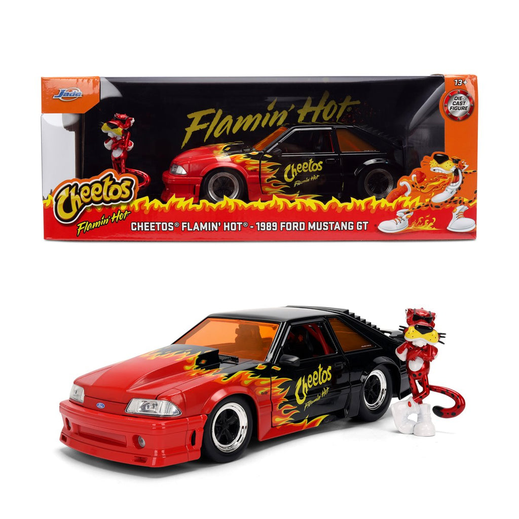 Hollywood Rides Cheetos Flamin' Hot 1989 Ford Mustang GT 1:24 Scale Die-Cast Metal Vehicle with Chester Cheetah Figure