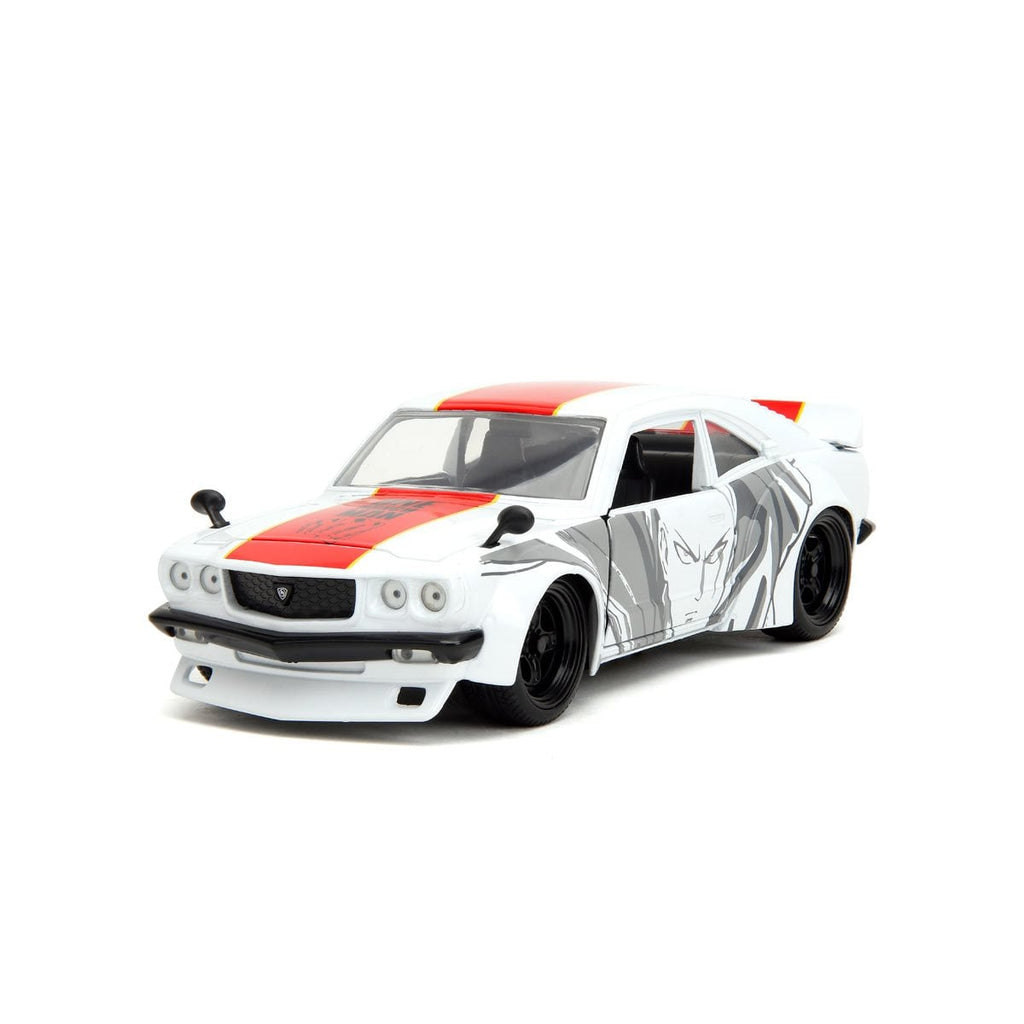 One Punch Man 1974 Mazda RX-3 1:24 Scale Die-Cast Metal Vehicle with Saitama Figure