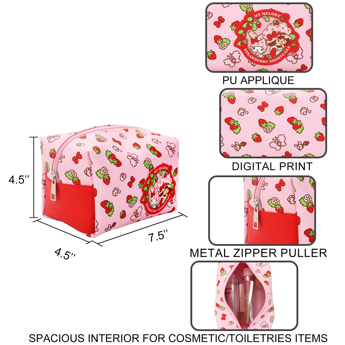 Hello Kitty and Friends My Melody Strawberry Shortcake All Over Print Cosmetic Bag