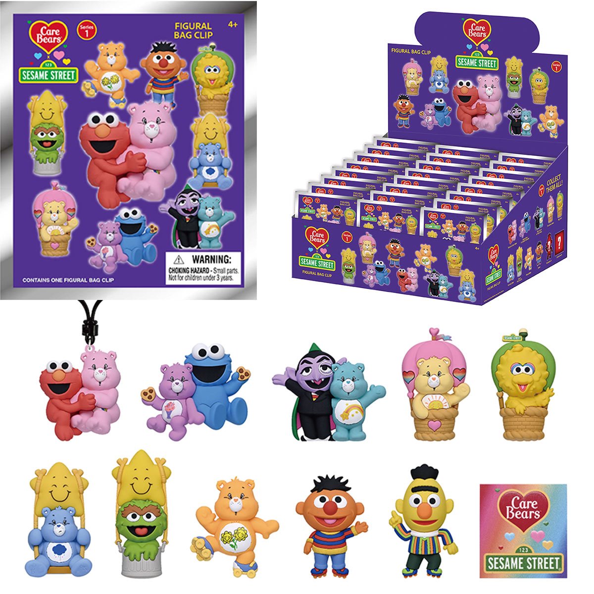 Care Bears x Sesame Street 3D Foam Bag Clip Display Case of 24