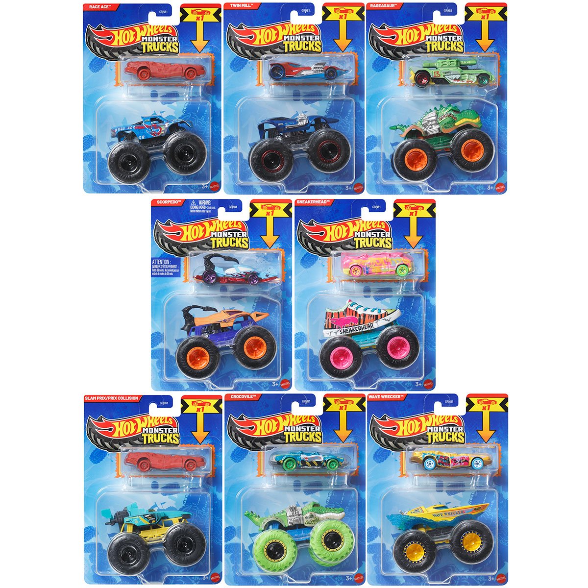 Hot Wheels Monster Truck Plus Car 1:64 Scale Vehicle 2-Pack 2026 Mix 2 Case of 8