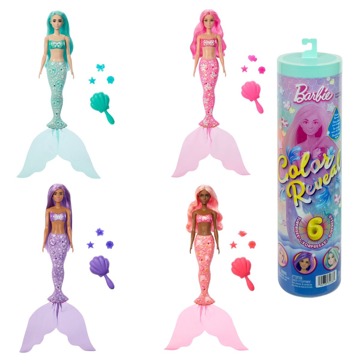 Barbie Color Reveal Mermaid Gems Series Doll Case of 6