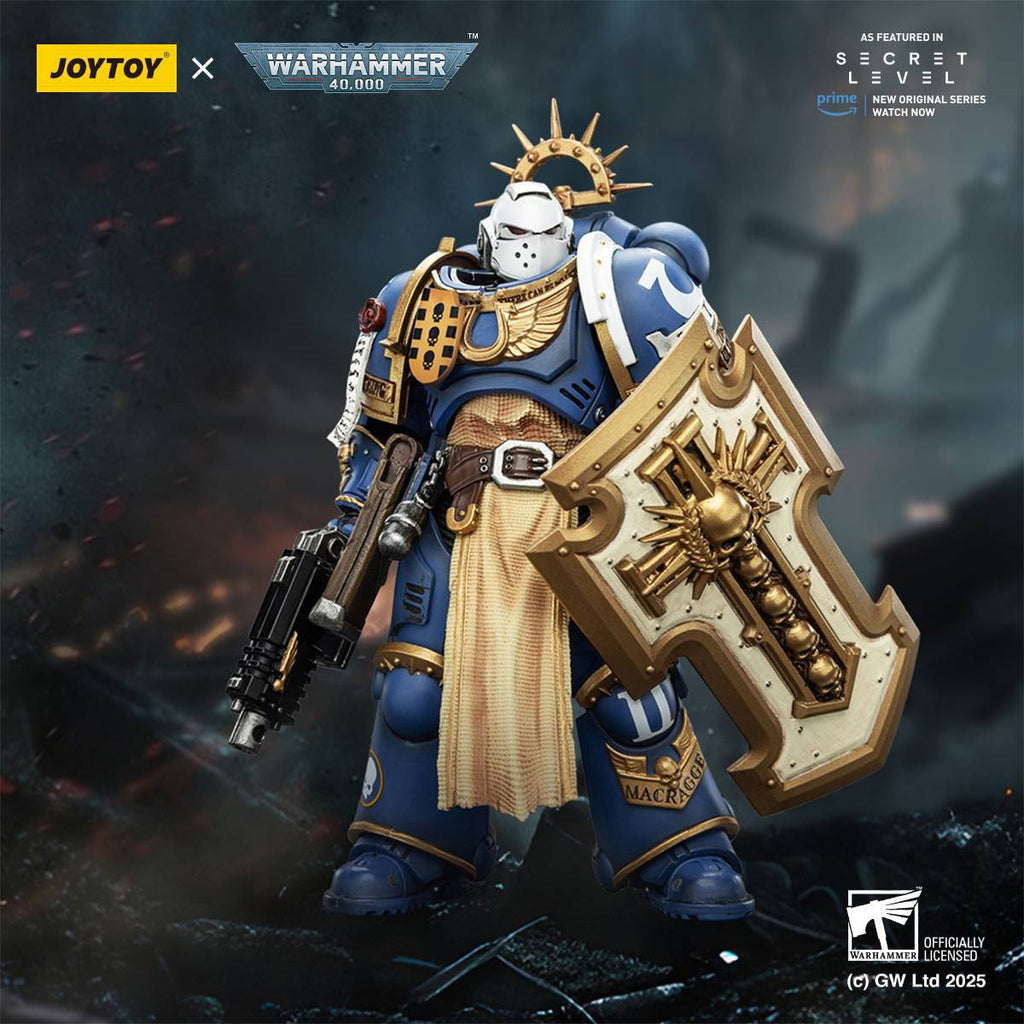 Joy Toy Warhammer 40,000 Ultramarines Levantus with Power Sword, Stormshield and Bolt Pistol 1:18 Scale Action Figure