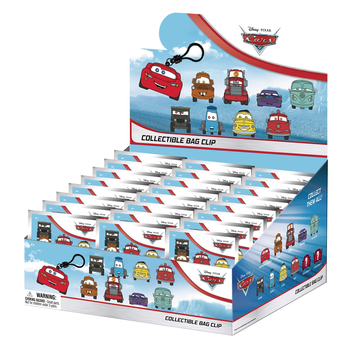 Cars 3D Foam Bag Clip Display Case of 24