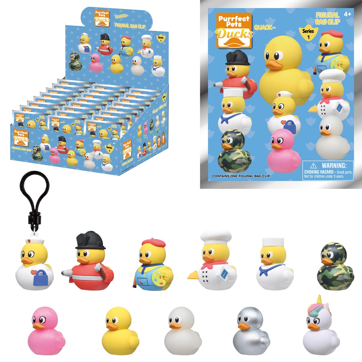 Yellow Ducks 3D Foam Bag Clip Random 6-Pack