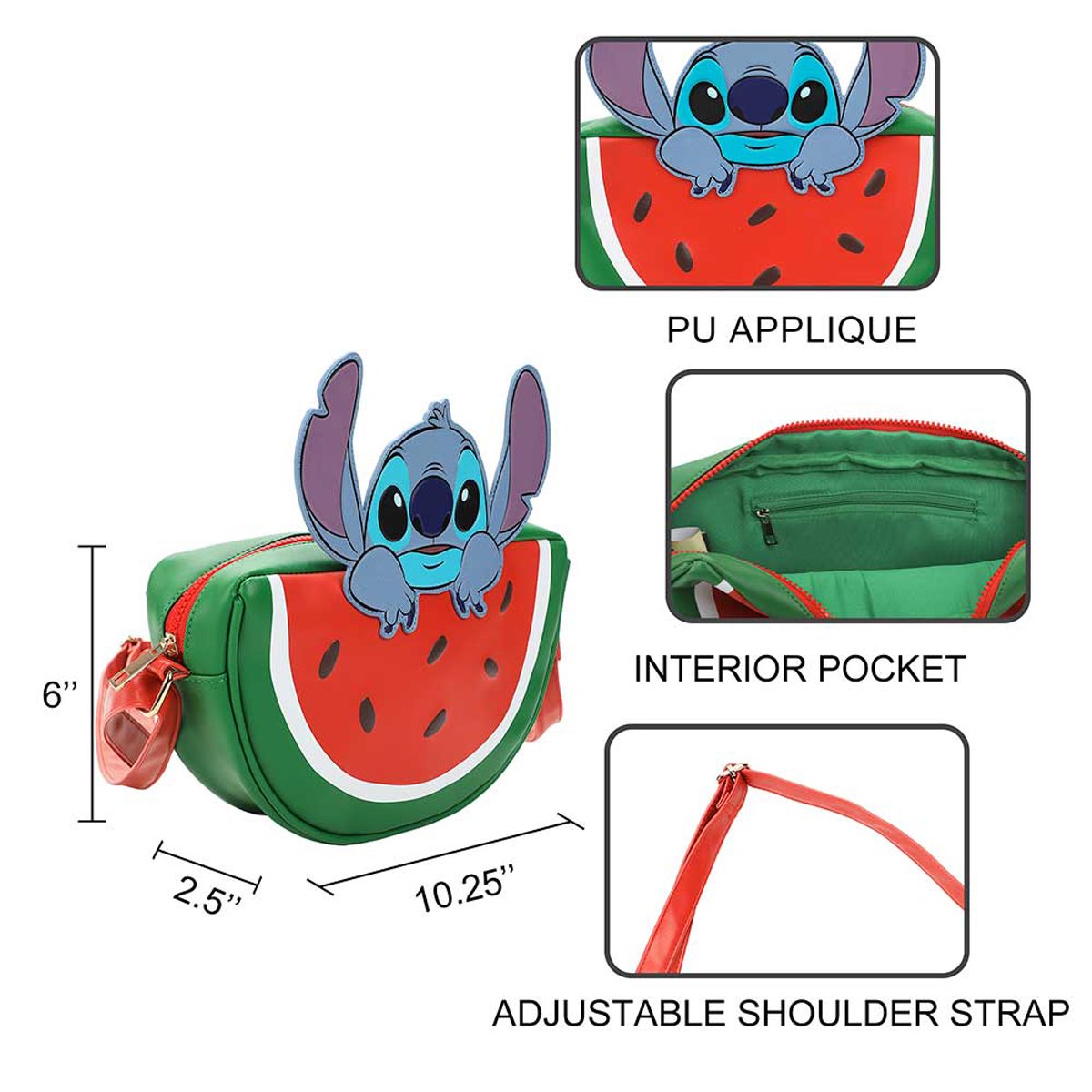 Lilo and Stitch Stitch 3D Watermelon Shaped Crossbody Bag