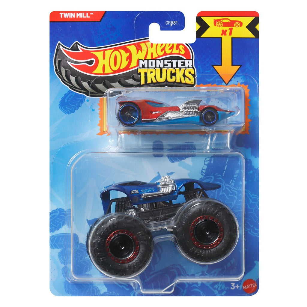 Hot Wheels Monster Truck Plus Car 1:64 Scale Vehicle 2-Pack 2026 Mix 2 Case of 8