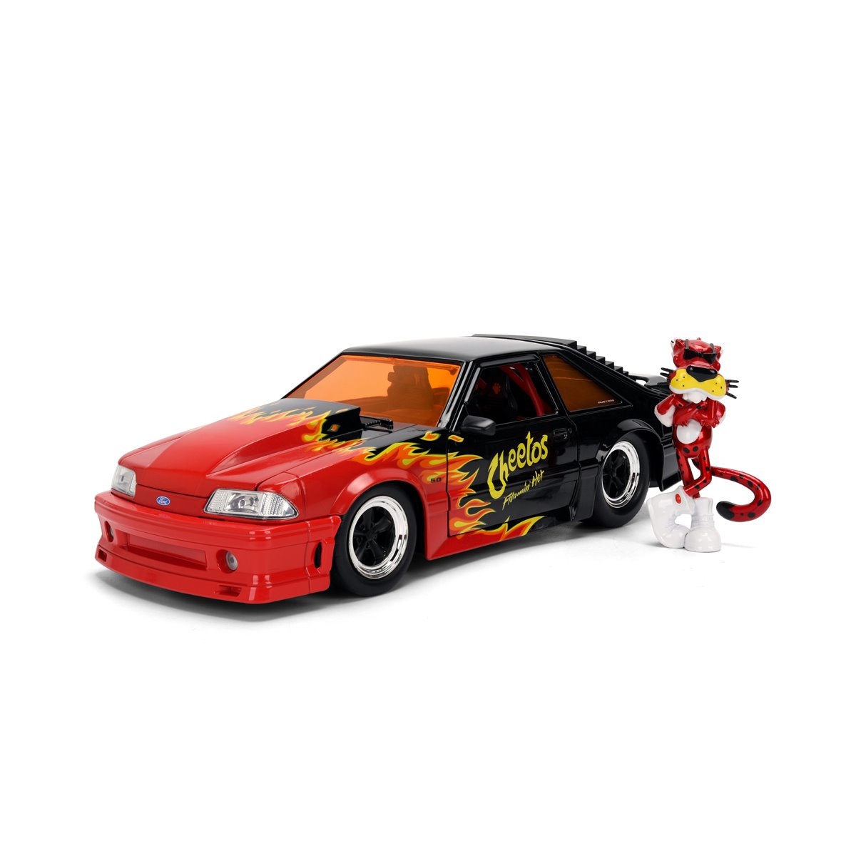 Hollywood Rides Cheetos Flamin' Hot 1989 Ford Mustang GT 1:24 Scale Die-Cast Metal Vehicle with Chester Cheetah Figure