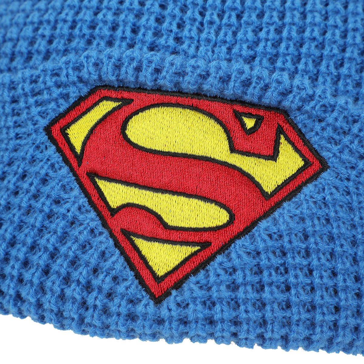 Superman Logo Embroidered Waffle Knit Cuff Beanie