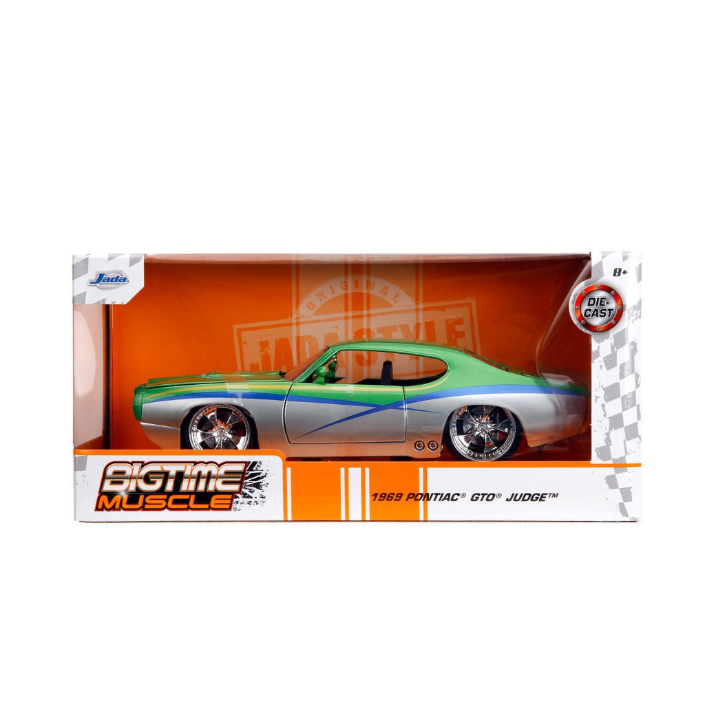 Bigtime Muscle 1969 Pontiac GTO Candy Silver and Green 1:24 Scale Die-Cast Metal Vehicle