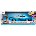 Looney Tunes Hollywood Rides 1970 Plymouth Road Runner 1:24 Scale Die-Cast Metal Vehicle with Wile E. Coyote Figure