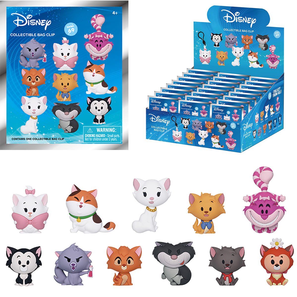 Disney Cats Series 69 3D Foam Bag Clip Random 6-Pack