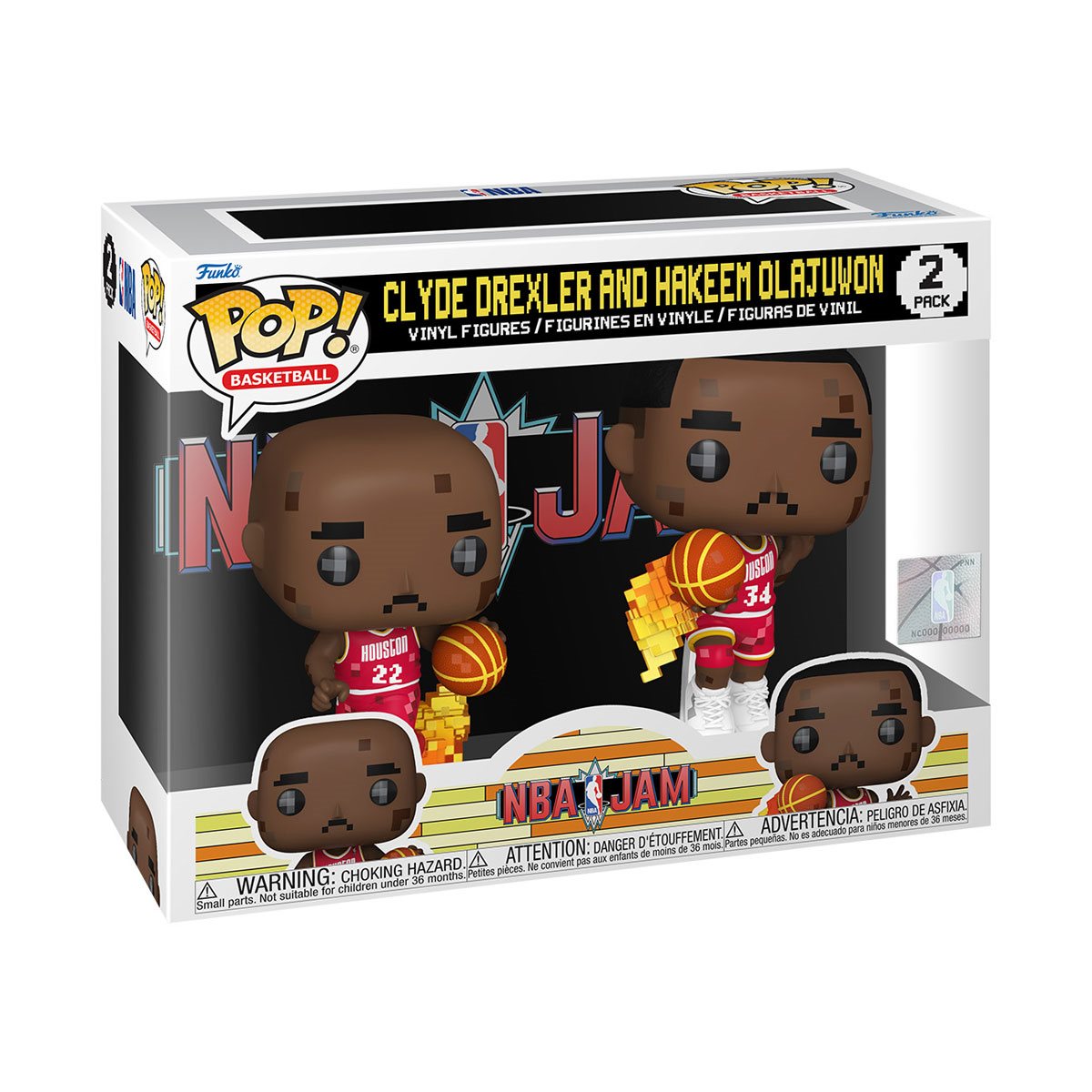 NBA JAM Houston Rockets Clyde Drexler and Hakeem Olajuwon 8-Bit Funko Pop! Vinyl Figure 2-Pack