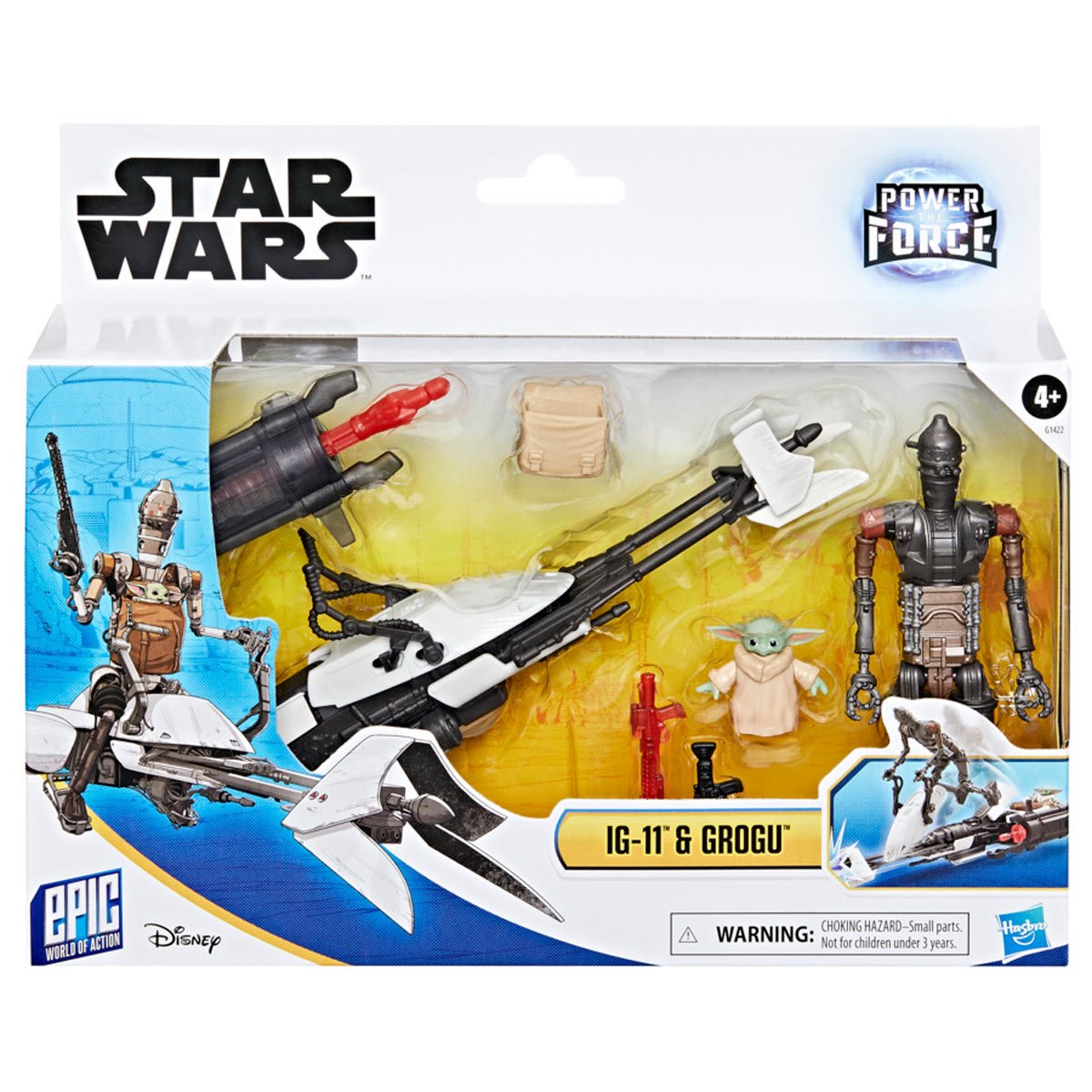 Star Wars Epic World of Action IG-11 & Grogu Speeder Bike, 4-Inch Scale Action Figures & Vehicle Set