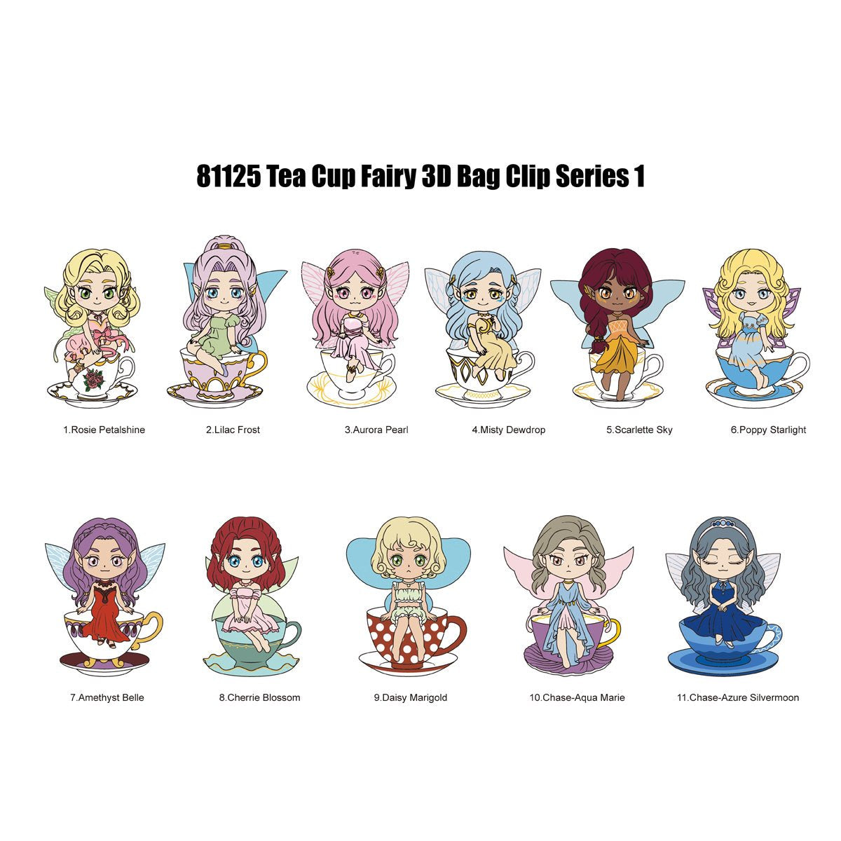 Tea Cup Fairies 3D Foam Bag Clip Display Case of 24