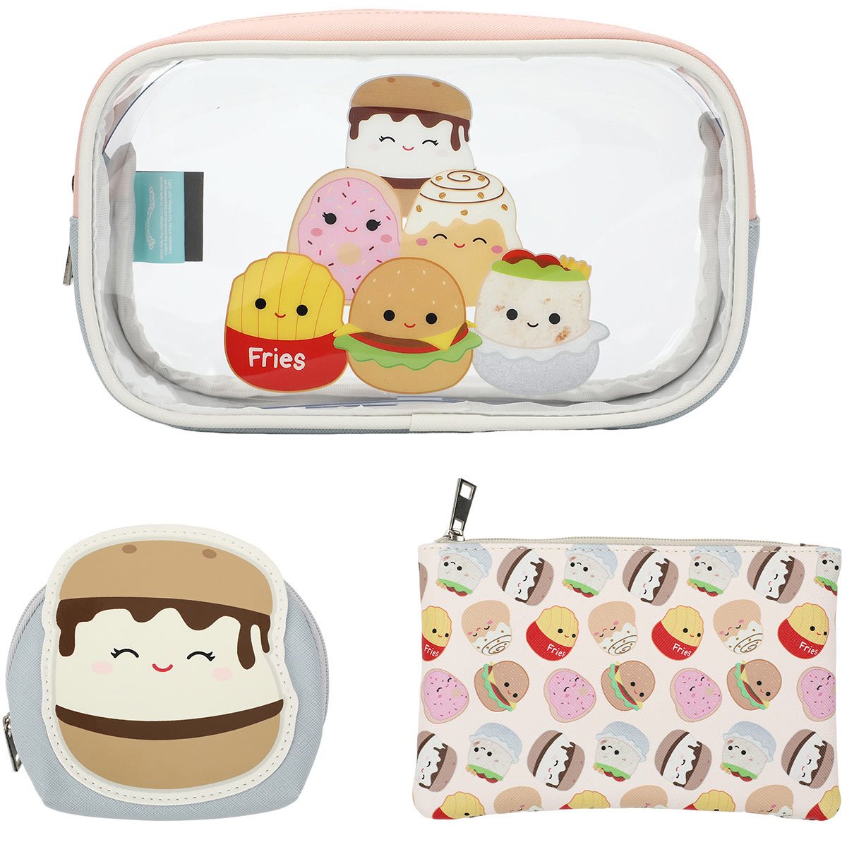 Squishmallows Food Squad Travel Cosmetic Bag Set of 3