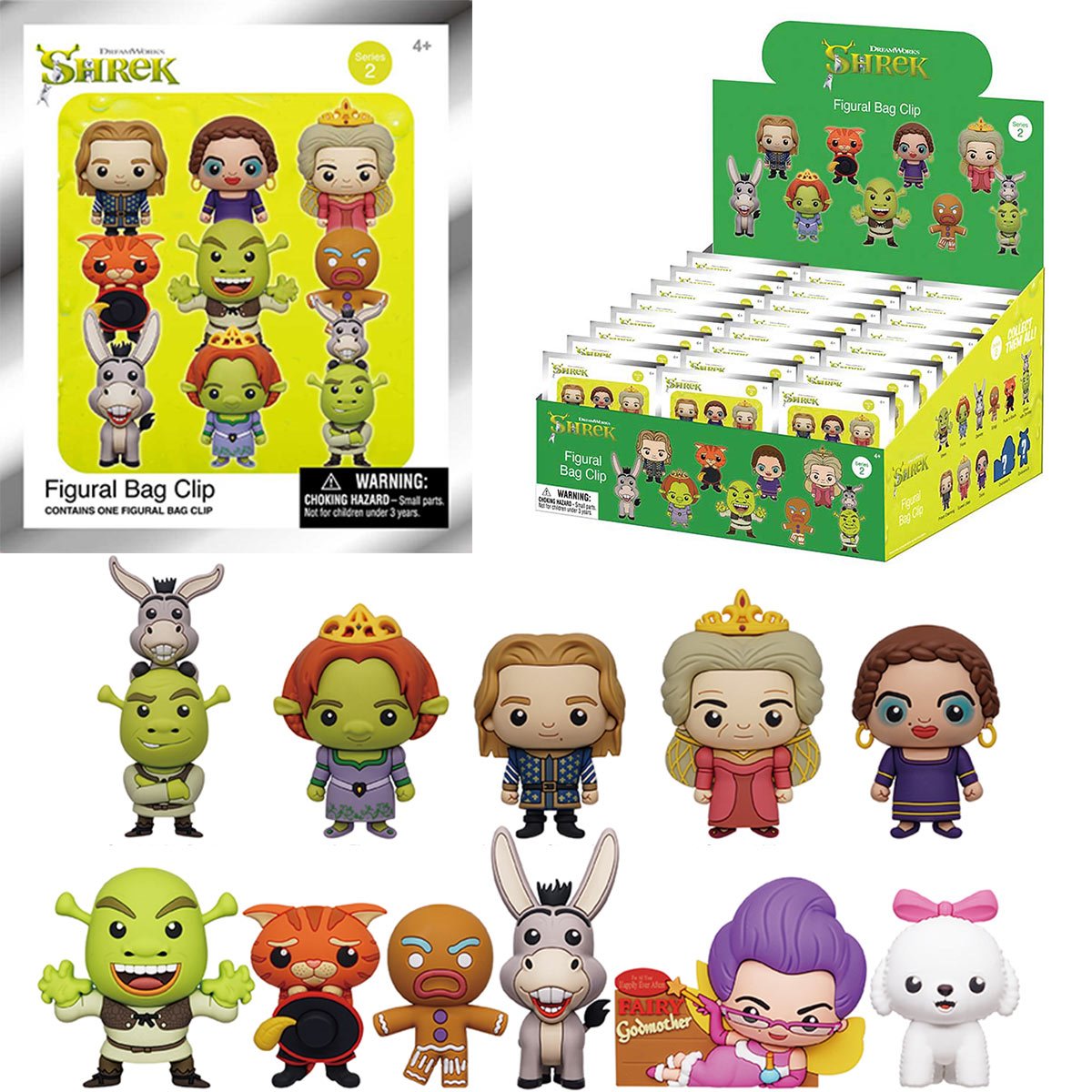 Shrek Series 2 3D Foam Bag Clip Display Case of 24