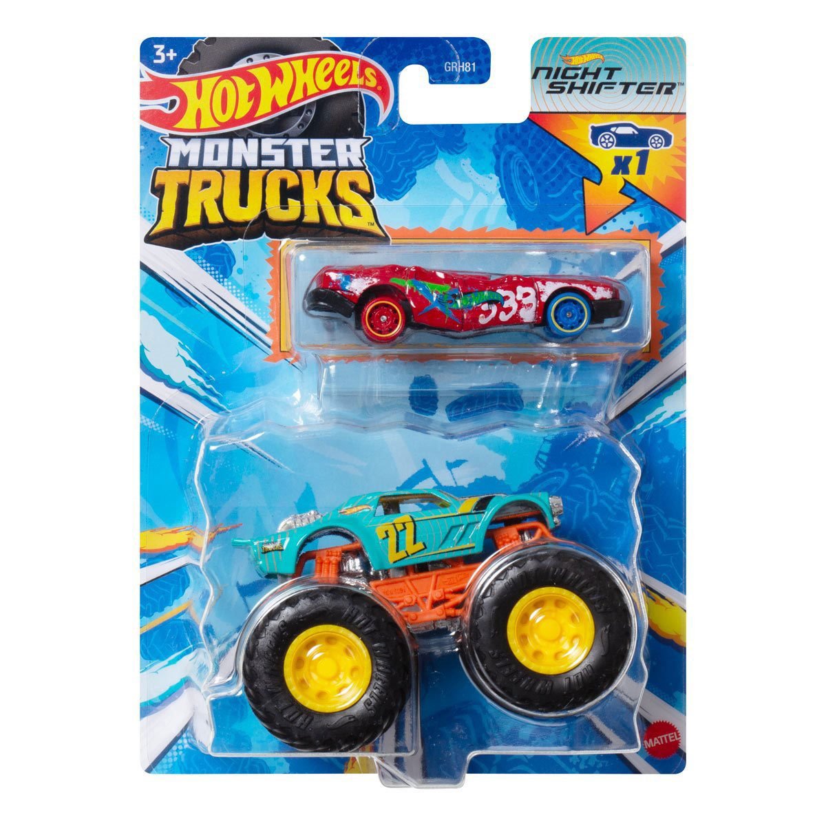 Hot Wheels Monster Truck Plus Car 1:64 Scale Vehicle 2-Pack 2024 Mix 2 Case of 8