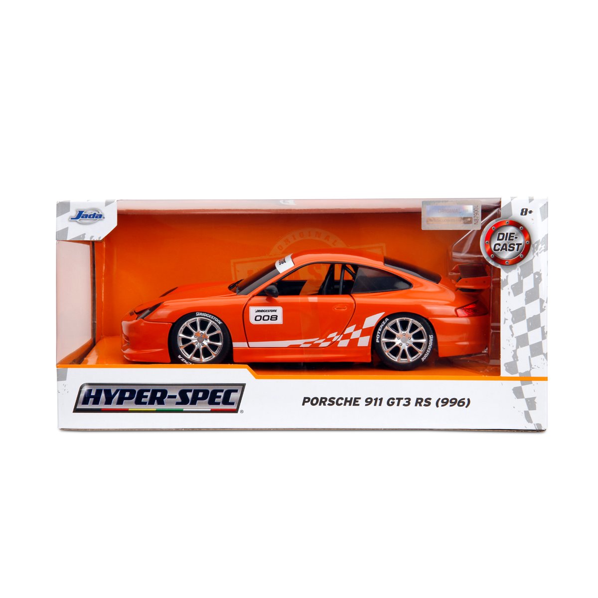 Hyper-Spec Porsche 911 GT3 RS 996 Glossy Orange 1:24 Scale Die-Cast Metal Vehicle