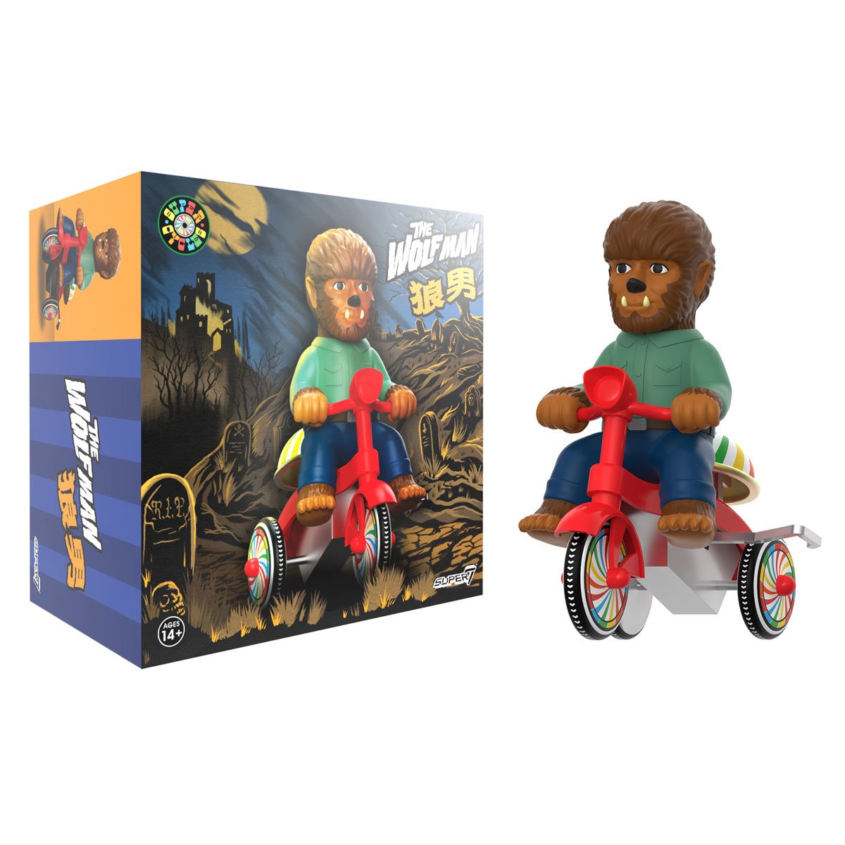 Universal Monsters The Wolf Man Brown Super Cycles Figure with Red Trike