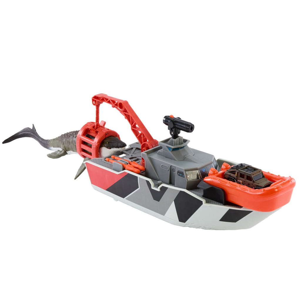 Matchbox Jurassic World Mosasaurus Rescue Action Boat Vehicle