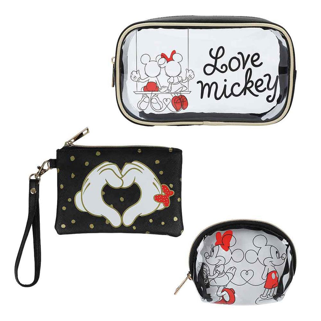 Mickey and Minnie Mouse Love Travel Cosmetic Bag Set of 3