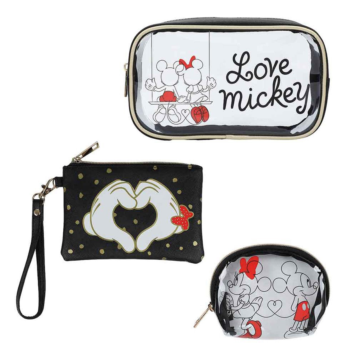 Mickey and Minnie Mouse Love Travel Cosmetic Bag Set of 3