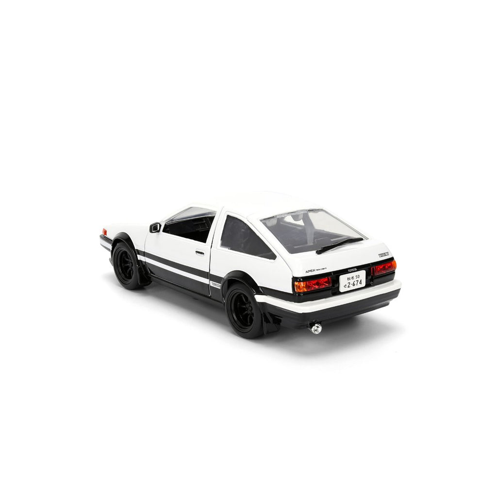 Hollywood Rides Initial D 1986 Toyota Trueno AE86 1:24 Scale Die-Cast Metal Vehicle with Takumi Figure