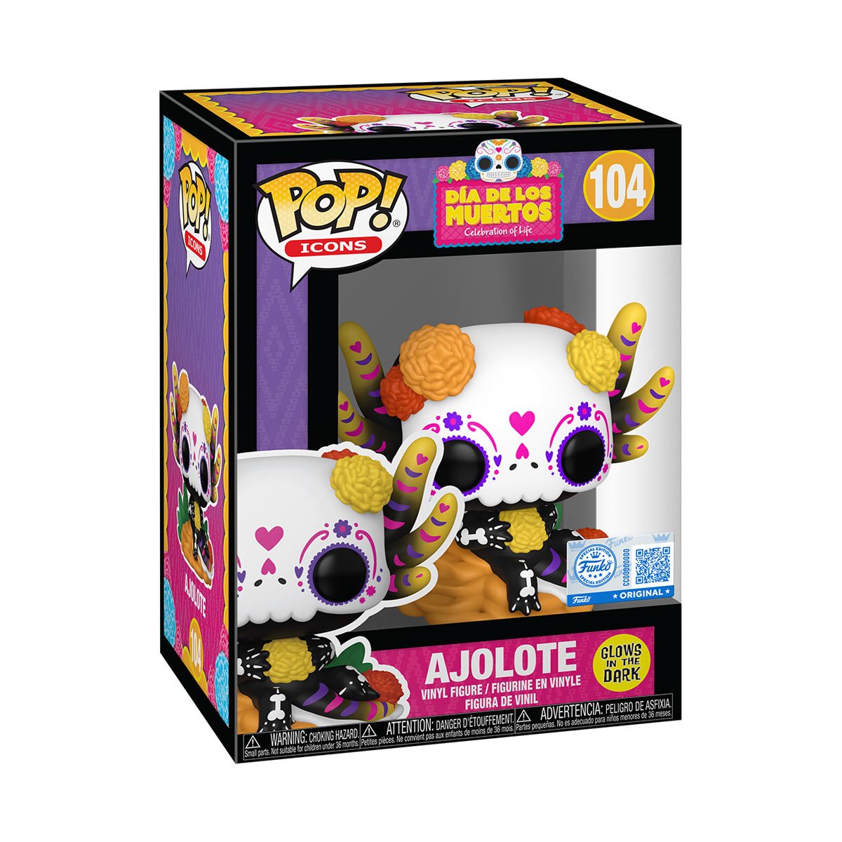 Dia De Los Muertos Ajolote Glow-in-the-Dark Funko Pop! Vinyl Figure #104 - Entertainment Earth Exclusive