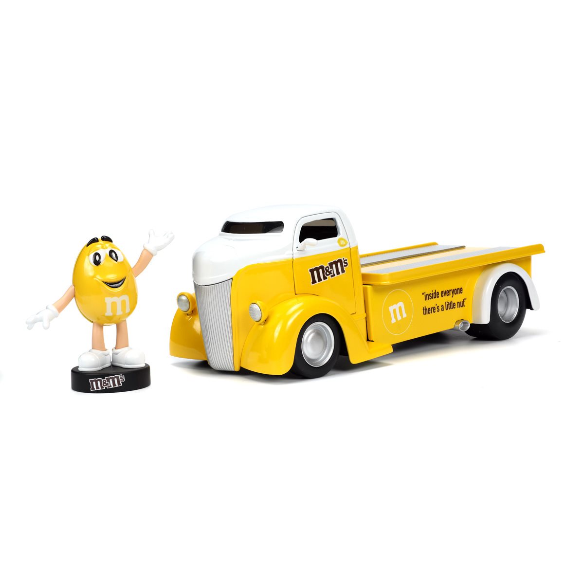 M&M'S 1947 Ford COE Flatbed 1:24 Scale Die-Cast Metal Vehicle with Yellow Figure