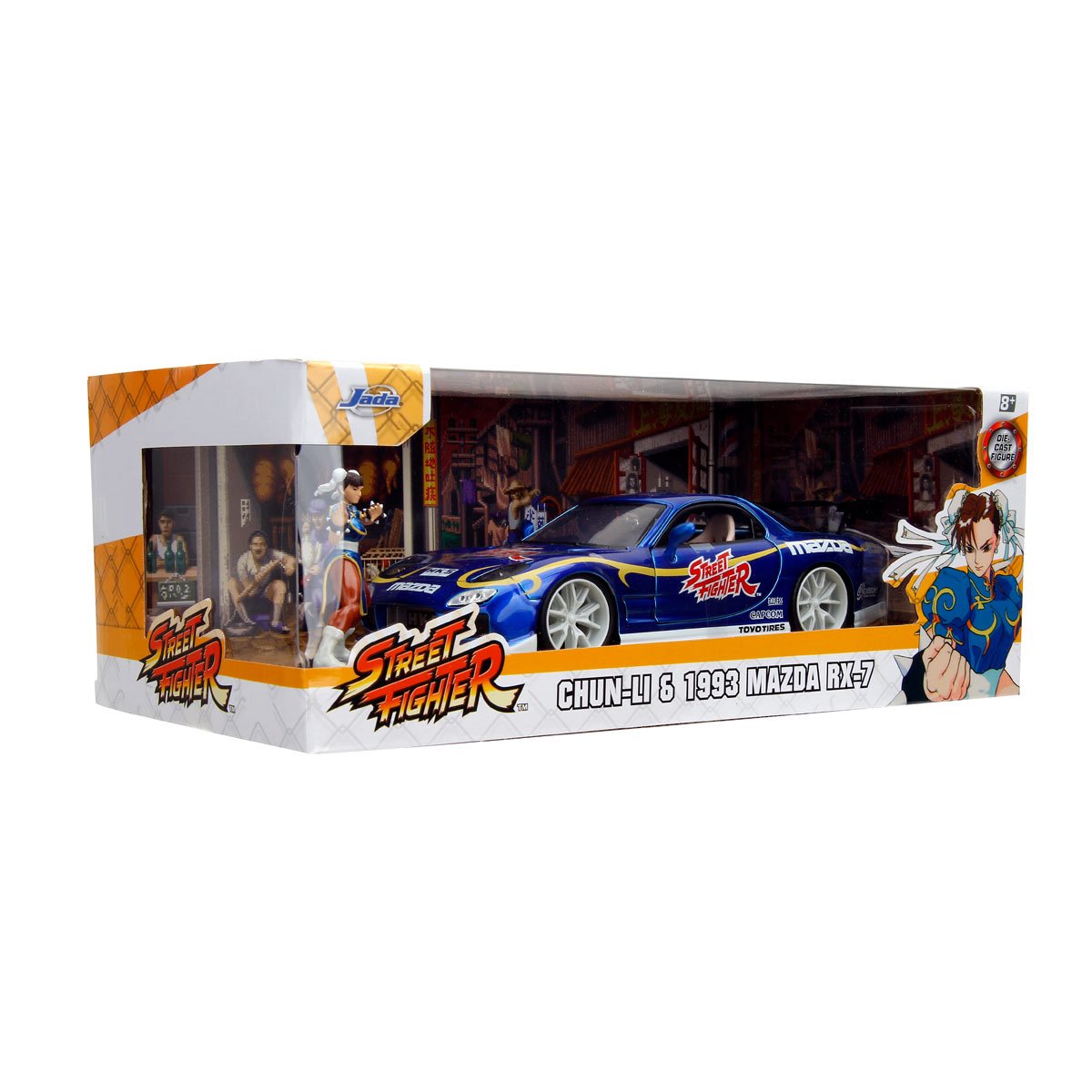 Hollywood Rides Street Fighter Chun-Li 1993 Mazda RX-7 1:24 Scale Die-Cast Metal Vehicle with Figure