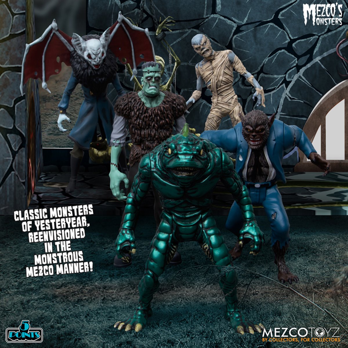 Mezco's Monsters Tower of Fear 5 Points Action Figures Deluxe Playset