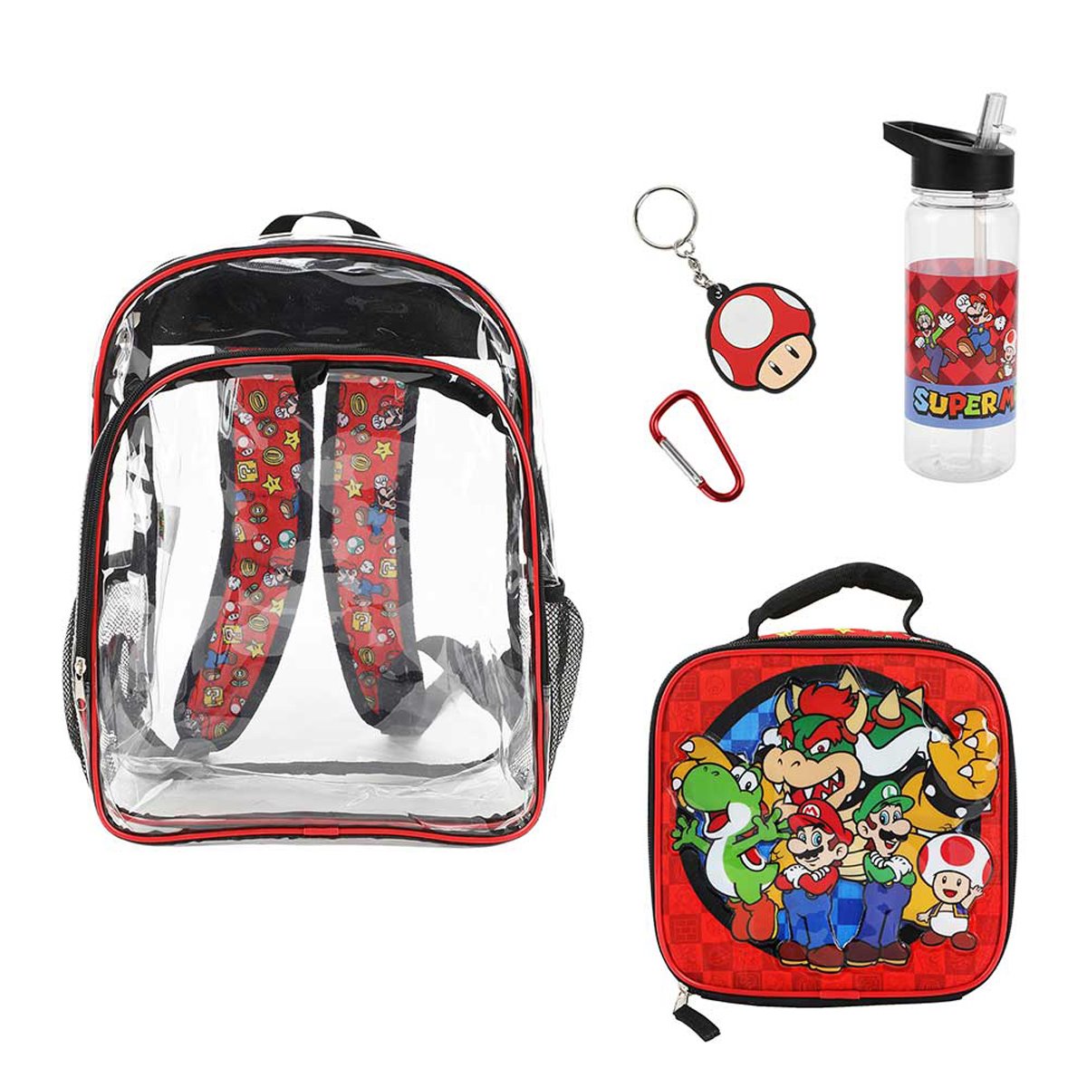 Super Mario Bros. Icons Clear Youth Backpack 5-Piece Set