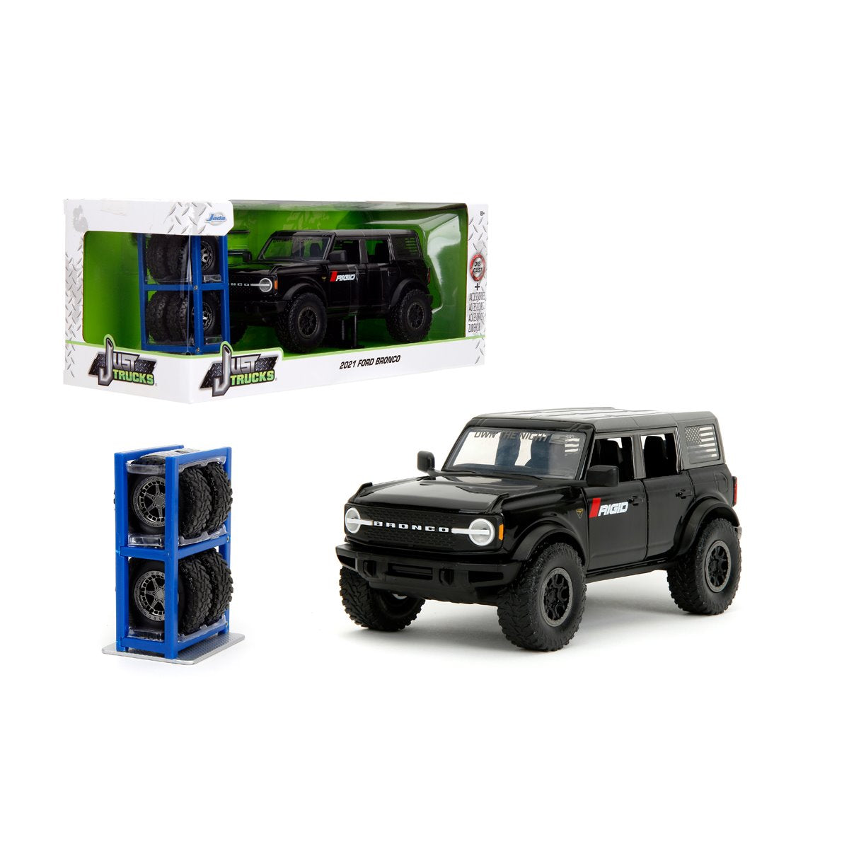 Just Trucks 2021 Ford Bronco 1:24 Scale Die-Cast Metal Vehicle with Tire Rack