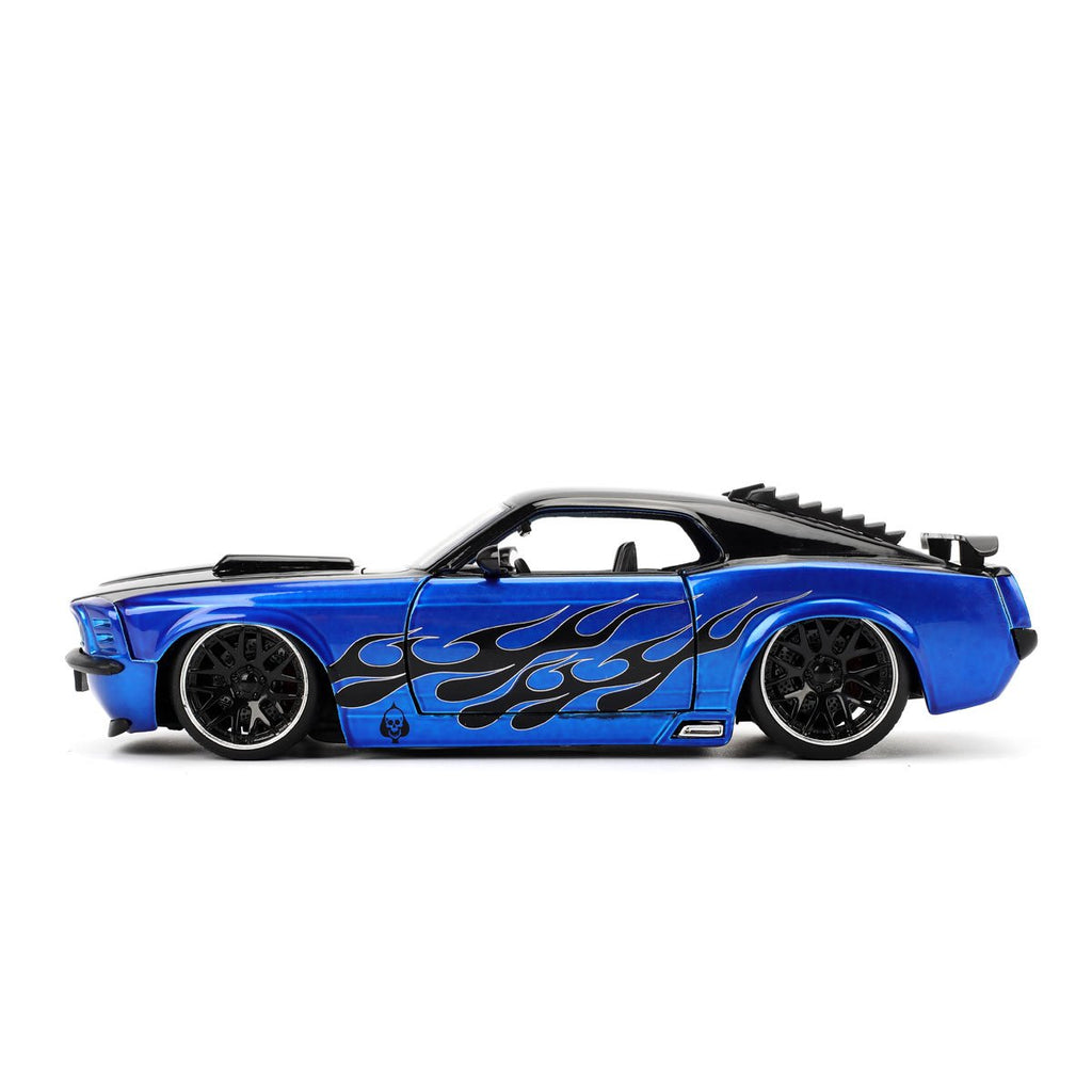 Bigtime Muscle 1970 Ford Mustang Boss 429 Blue Candy Blue with Flames 1:24 Scale Die-Cast Metal Vehicle