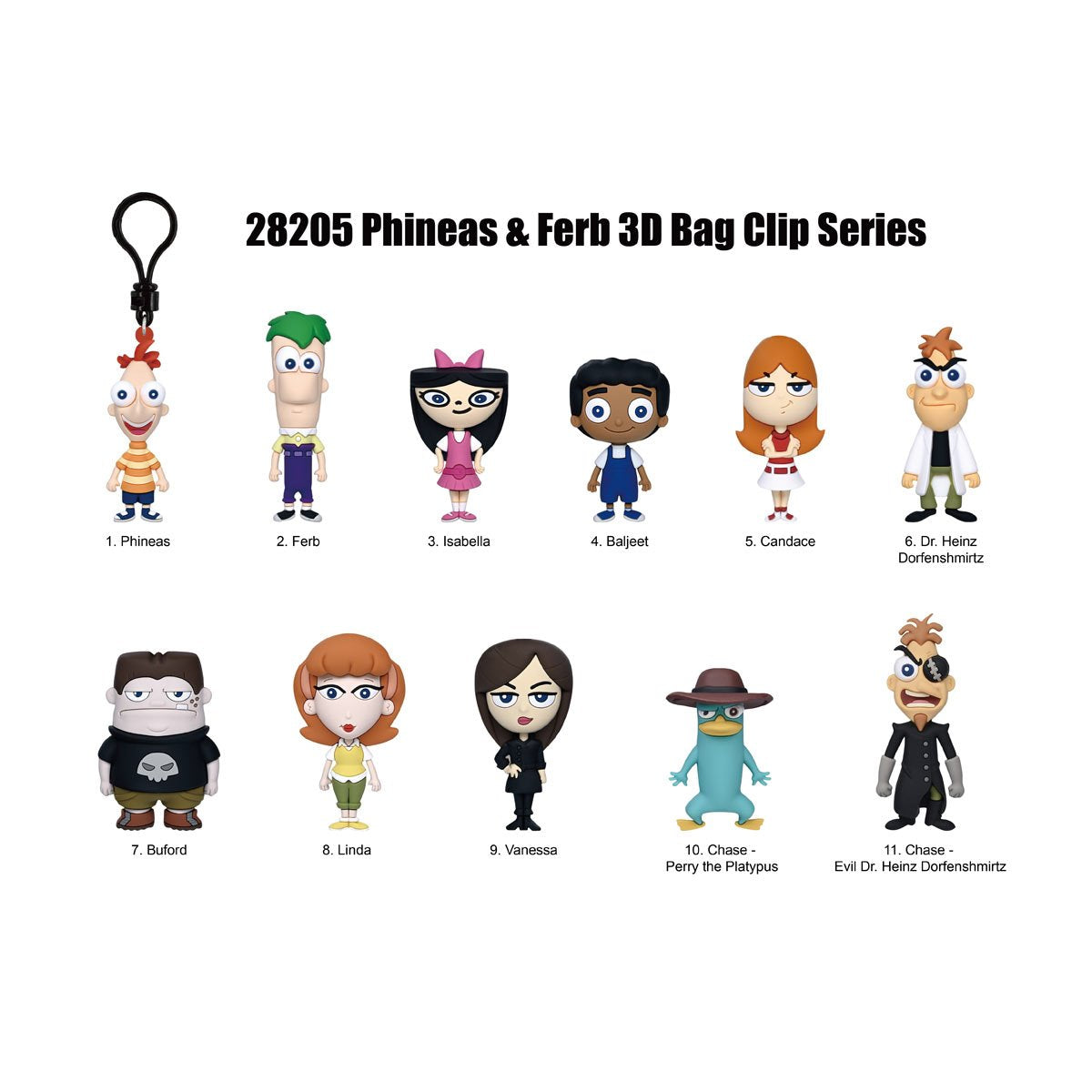 Phineas and Ferb 3D Foam Bag Clip Random 6-Pack