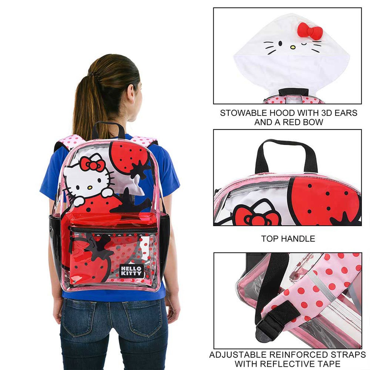 Hello Kitty Strawberry Clear Hooded Backpack