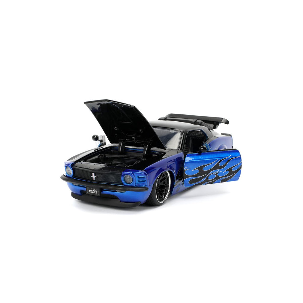 Bigtime Muscle 1970 Ford Mustang Boss 429 Blue Candy Blue with Flames 1:24 Scale Die-Cast Metal Vehicle