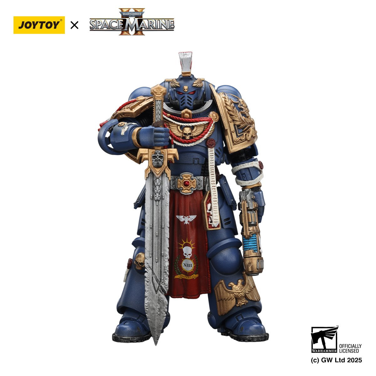 Joy Toy Warhammer Space Marine Ultramarine Relic Primus Armour Plasma Pistol and Combat Blade 1:18 Scale Action Figure