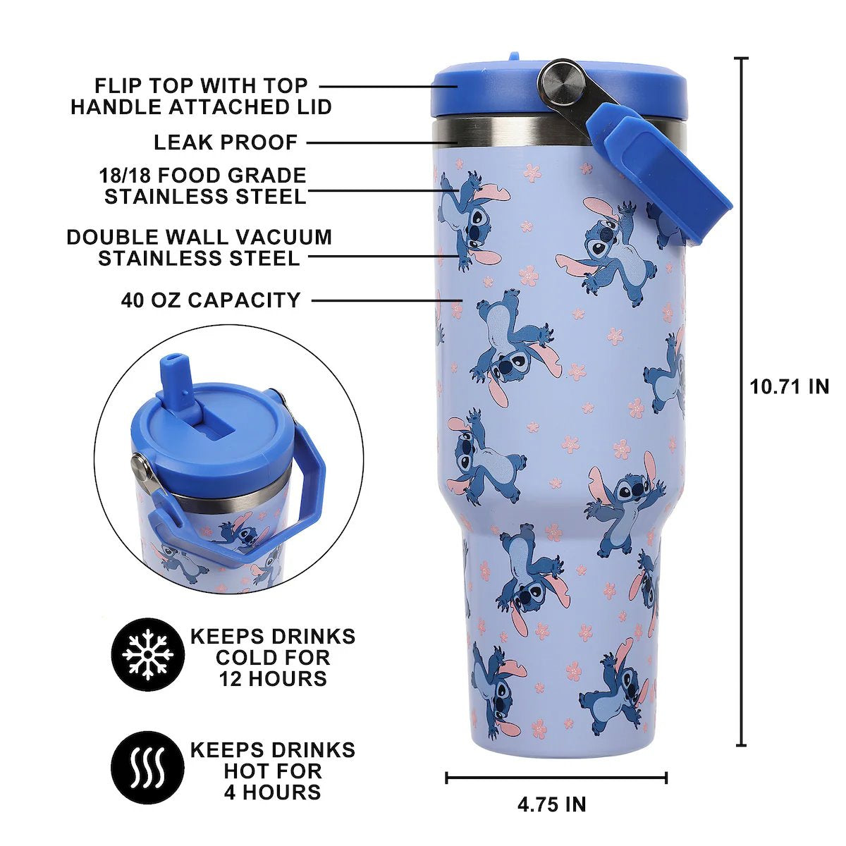 Lilo & Stitch All Over Print 40 oz. Stainless Steel Tumbler with Handle