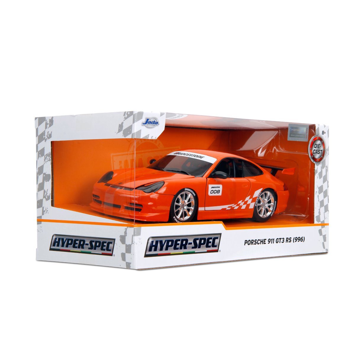 Hyper-Spec Porsche 911 GT3 RS 996 Glossy Orange 1:24 Scale Die-Cast Metal Vehicle