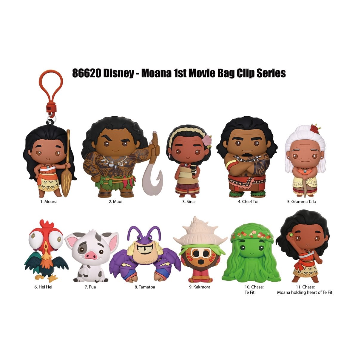 Moana Series 2 3D Foam Bag Clip Random 6-Pack