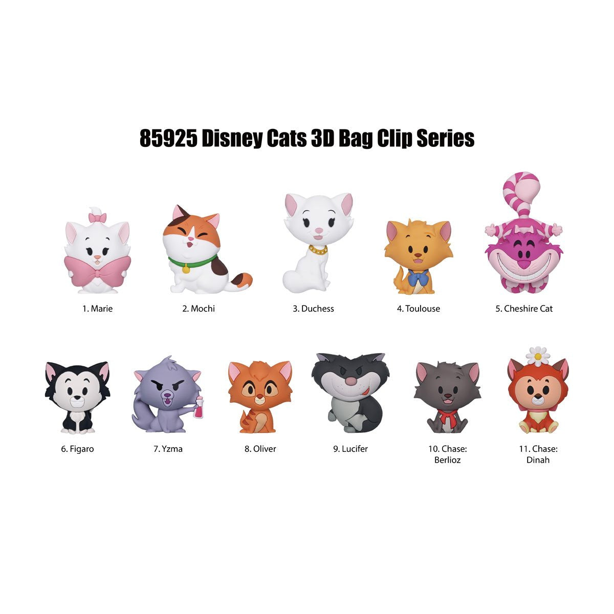 Disney Cats Series 69 3D Foam Bag Clip Random 6-Pack