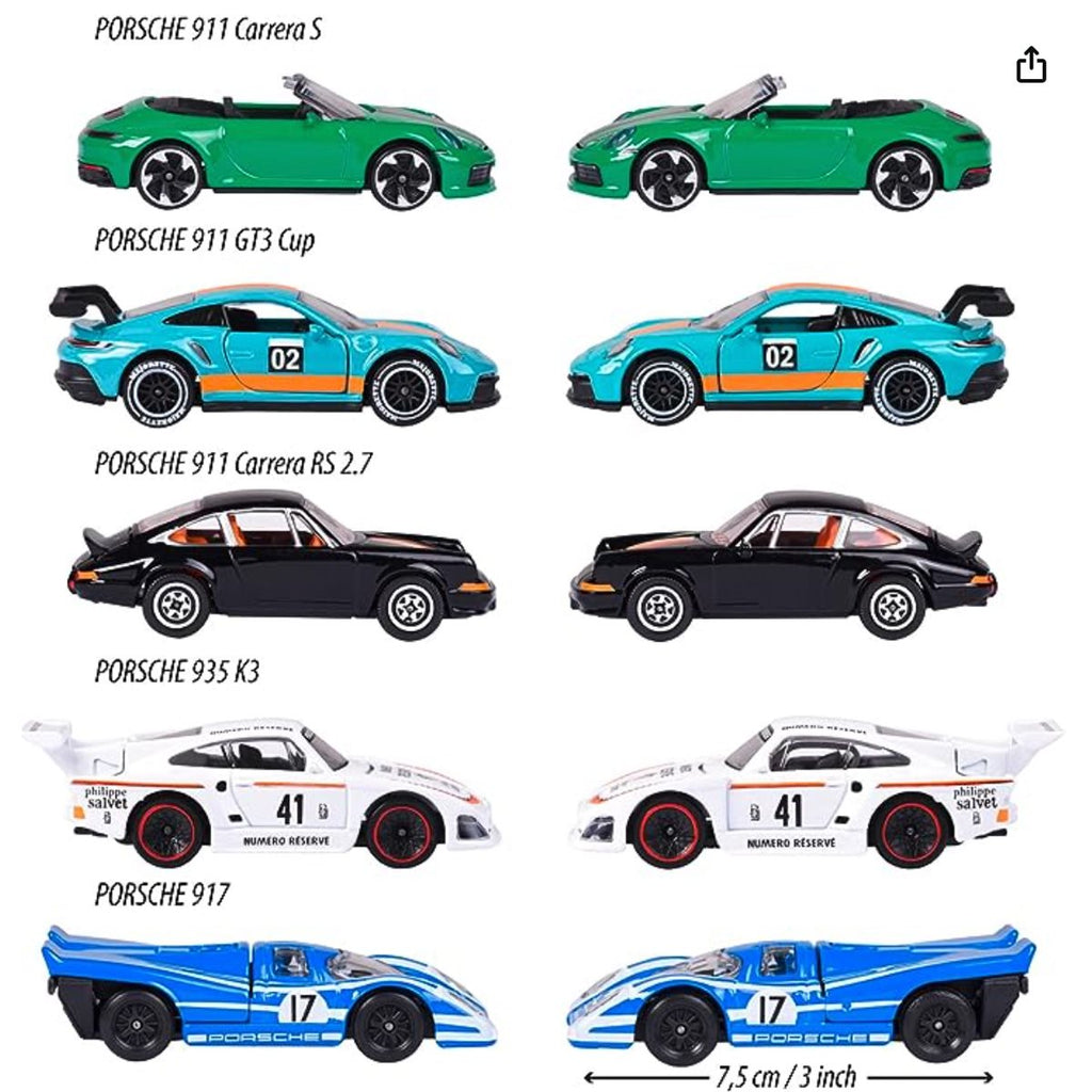 Majorette Porsche Edition 1:64 Scale Die-Cast Metal Vehicle 5-Pack