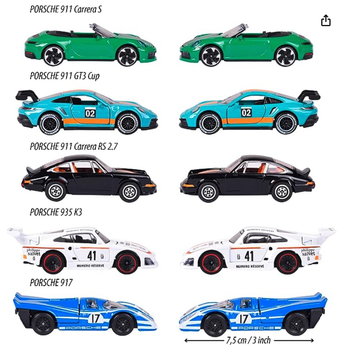 Majorette Porsche Edition 1:64 Scale Die-Cast Metal Vehicle 5-Pack